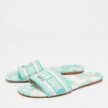 Dway Green/White Canvas Slide Sandals