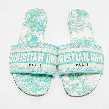 Dway Green/White Canvas Slide Sandals