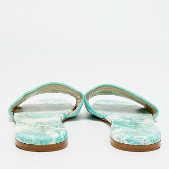 Dway Green/White Canvas Slide Sandals