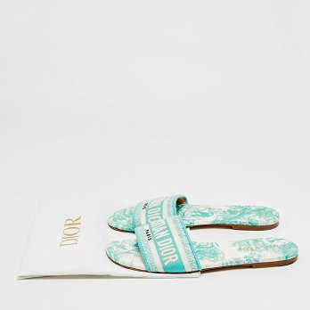 Dway Green/White Canvas Slide Sandals