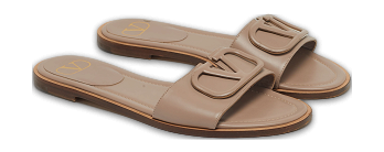 Escape V logo Beige Leather Flat Slides