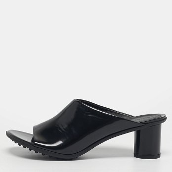 Atomic Black Leather Slide Sandals