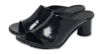 Atomic Black Leather Slide Sandals