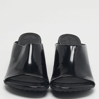Atomic Black Leather Slide Sandals