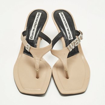 Beige Leather Thong Sandals