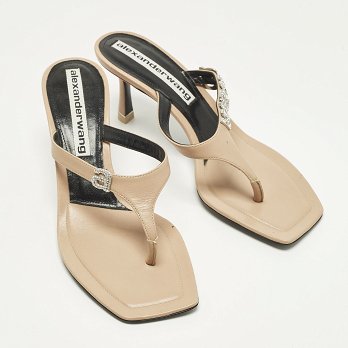Beige Leather Thong Sandals