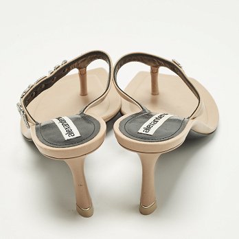 Beige Leather Thong Sandals