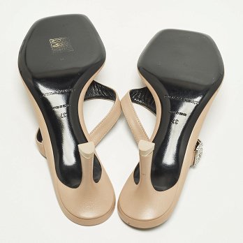 Beige Leather Thong Sandals