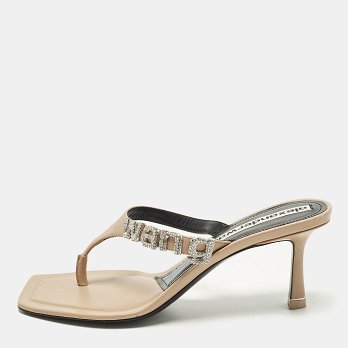 Beige Leather Thong Sandals