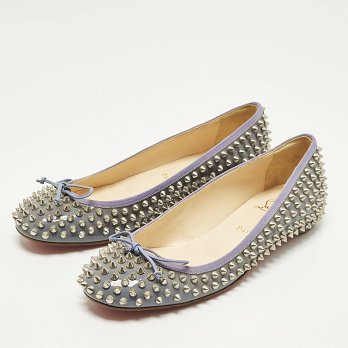 Jane Spike Grey Patent Leather Ballet Flats