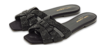 Tribute Black Leather Flat Slides