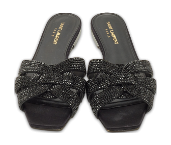 Tribute Black Leather Flat Slides