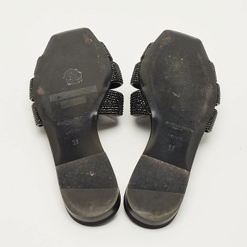 Tribute Black Leather Flat Slides