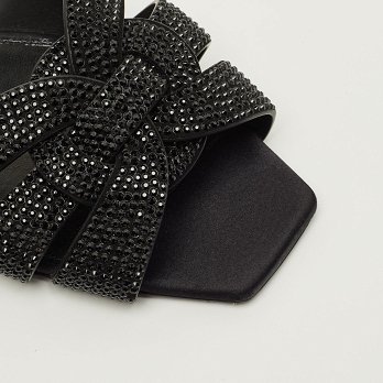 Tribute Black Leather Flat Slides