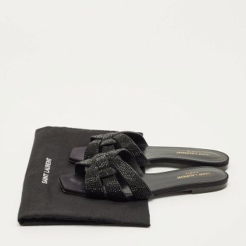 Tribute Black Leather Flat Slides