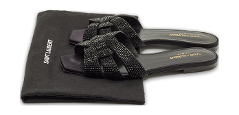 Tribute Black Leather Flat Slides