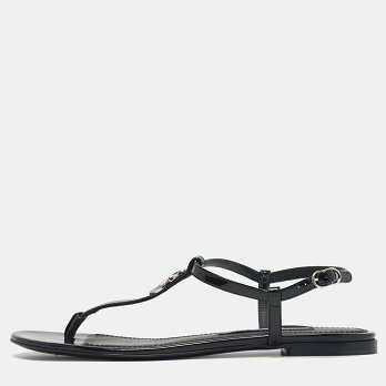 DG Logo Black Patent Leather Thong Flats
