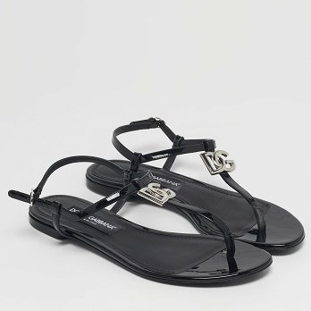 DG Logo Black Patent Leather Thong Flats