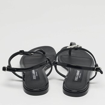 DG Logo Black Patent Leather Thong Flats