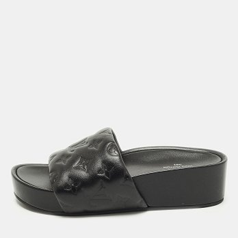 Black Monogram Leather Jumbo Platform Sandals