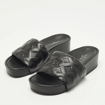 Black Monogram Leather Jumbo Platform Sandals