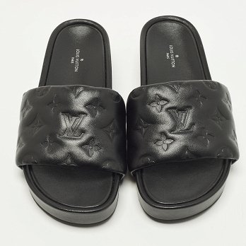 Black Monogram Leather Jumbo Platform Sandals