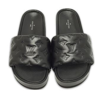 Black Monogram Leather Jumbo Platform Sandals