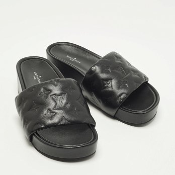 Black Monogram Leather Jumbo Platform Sandals