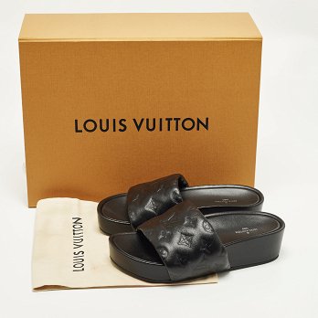 Black Monogram Leather Jumbo Platform Sandals
