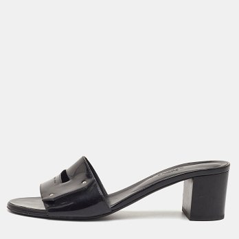 View Black Patent Leather Slide Sandals