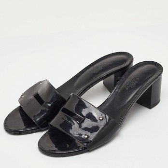 View Black Patent Leather Slide Sandals