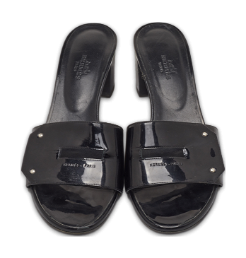 View Black Patent Leather Slide Sandals