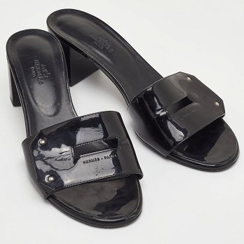 View Black Patent Leather Slide Sandals