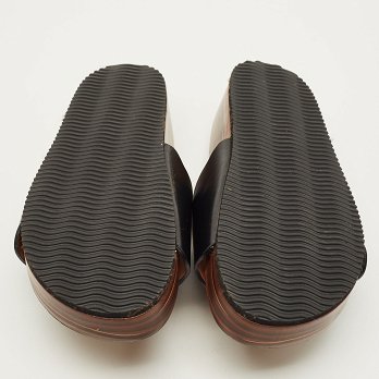 Laurena Scalloped Black Leather Slide Sandals