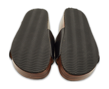 Laurena Scalloped Black Leather Slide Sandals