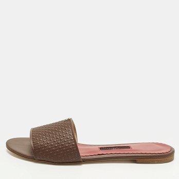 Burgundy Monogram Embossed Leather Flat Slide Sandals