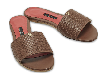 Burgundy Monogram Embossed Leather Flat Slide Sandals