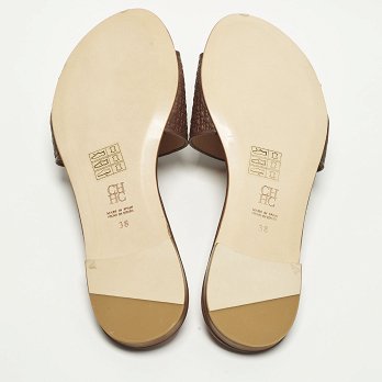 Burgundy Monogram Embossed Leather Flat Slide Sandals