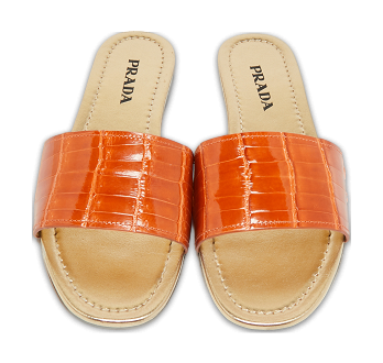 Brown Croc Embossed Leather Flat Slide
