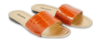Brown Croc Embossed Leather Flat Slide