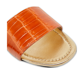 Brown Croc Embossed Leather Flat Slide