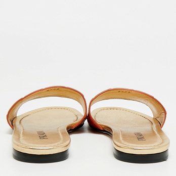 Brown Croc Embossed Leather Flat Slide