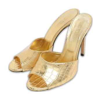 Gold Metallic Faux Croc Effect Leather Slide Sandals