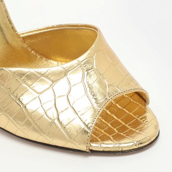 Gold Metallic Faux Croc Effect Leather Slide Sandals