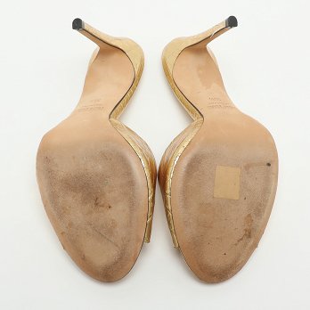 Gold Metallic Faux Croc Effect Leather Slide Sandals