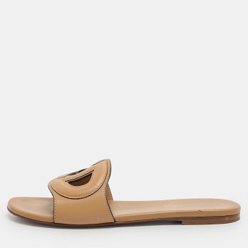 D Club Brown Leather Flat Slides