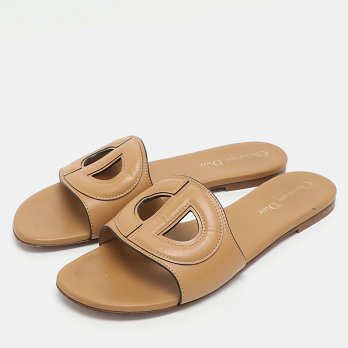 D Club Brown Leather Flat Slides