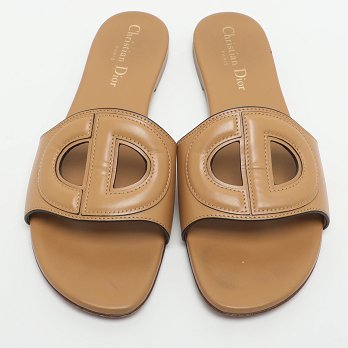 D Club Brown Leather Flat Slides