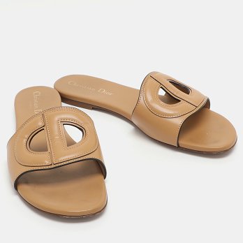 D Club Brown Leather Flat Slides
