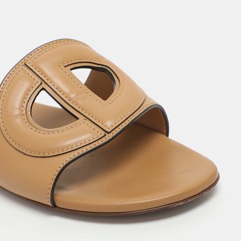 D Club Brown Leather Flat Slides